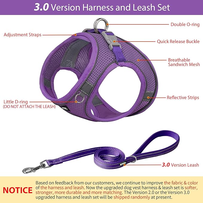 AIITLE Escape Proof Dog Harness - Step in Adjustable Dog Harness No Choke Over with Breathable Mesh and Quick-Release Buckle for All Weather- Outdoor Walking, Training for Medium Dogs Pure Purple XL
