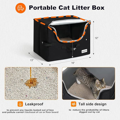 pidipiti 25''(L) x 17''(W) x 17''(H) Extra Large Expandable cat Carrier for car Travel,Soft Crate for 1 Large / 2 Medium Cats up to 35 lbs,Long Road Trip cage with a Leakproof Portable Litter Box