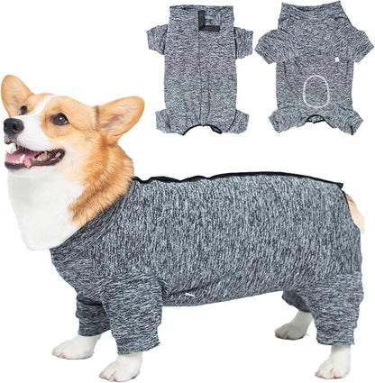 AOKAZI Dog Surgery Recovery Suit, Puppy Cat Onesie for Shedding Skin Disease Wound Protection, Medical Pet Surgical Suit w/Long Sleeve, Dog Pajamas (Black Grey, Small)