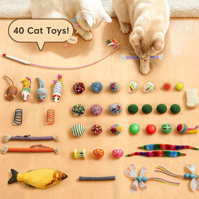 MOYMO Cat Tunnel Bed with 40 Cat Toys, Collapsible Play Tunnel for Indoor Cats, Cat Tube for Kitten Puppy