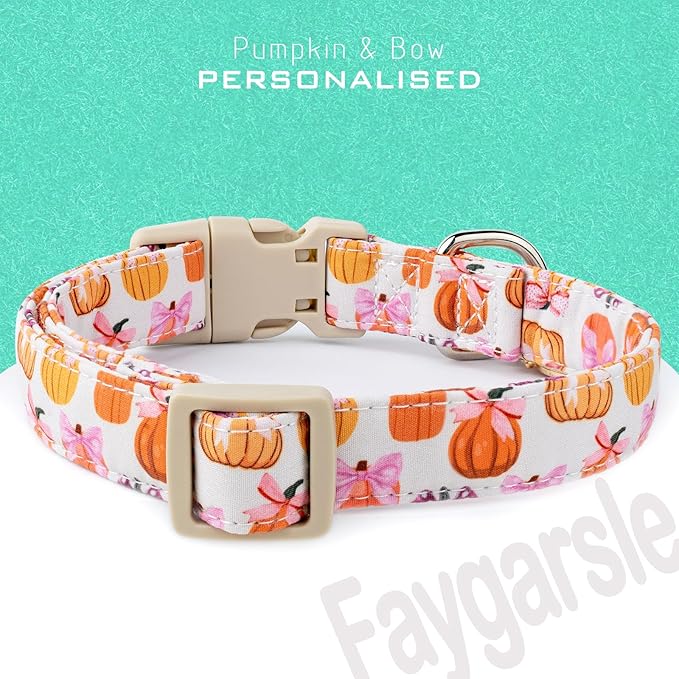 Faygarsle Fall Pumpkin Pattern Dog Collar with Charm, Adjustable Neckwear for Small Medium Large Dogs, Orange and Pink for Small Medium Large Dogs L