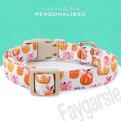 Faygarsle Fall Pumpkin Pattern Dog Collar with Charm, Adjustable Neckwear for Small Medium Large Dogs, Orange and Pink for Small Medium Large Dogs L
