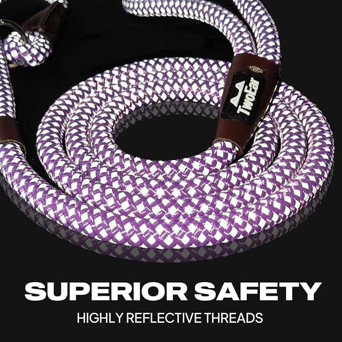 TwoEar 6FT Slip Lead Dog Leash, Heavy Duty Slip Leash for Dogs with Highly Reflective, Strong Rope Slip Leads No Pull Pet Training Leashes for Small Dogs (3/8", Purple)