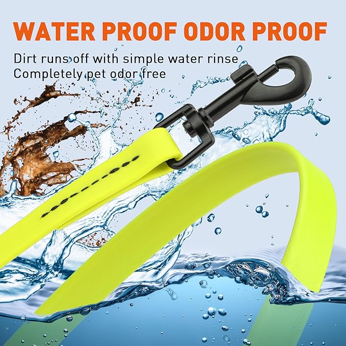 Dogline Biothane Waterproof Dog Leash Strong Coated Nylon Webbing with Black Hardware Odor-Proof Easy to Clean High Performance for Small or Large Dogs Made in USA 2 ft Lead, Safety Yellow