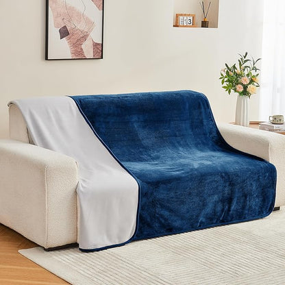 Yaning Waterproof Blanket 60"x80" for Adults, Reversible Waterproof Bed Cover for Dogs Cats Pets, Soft Leakproof Blanket for Bed Couch Sofa Furniture Protector, Navy Blue/Light Grey