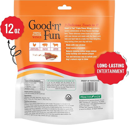 Good 'N' Fun Triple Flavor Wings, Made With Real Meat, Treats for Dogs, 12 oz