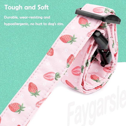 Faygarsle Pink Strawberry Print Cotton Dog Collar for Small, Medium, Large Boys Girls Dogs L