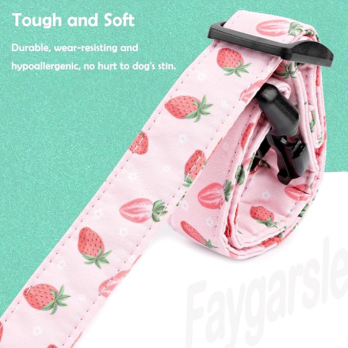 Faygarsle Pink Strawberry Print Cotton Dog Collar for Small, Medium, Large Boys Girls Dogs M