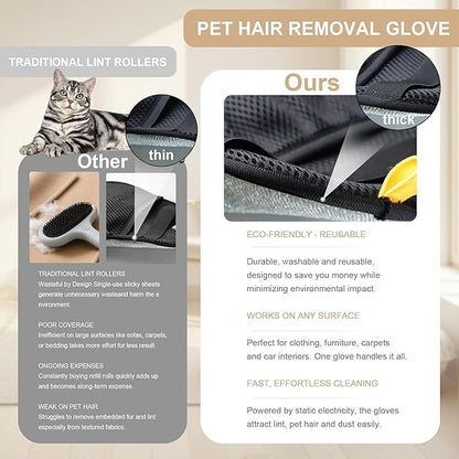 3PCS Pet Hair Removal Glove for Cats & Dogs, Upgraded Five-Finger Electrostatic Pet Hair Remover Glove, Reusable Magic Brush Pet Hair Removal Tool for Laundry, Couch, Carpet & Car Seat (black 3pcs)