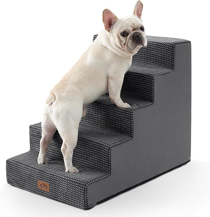 COZY KISS Dog Stairs for Small Dogs 5-Step, 19.7" Extra Wide Right-Angle Pet Stairs for Couch and Beds, Anti-Slip Dog Steps for Old Cats and Lowrider, 19.7x29.5x23.6 inch, Dark Grey