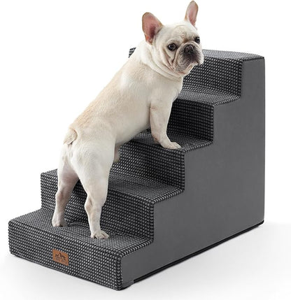 COZY KISS Dog Stairs for Small Dogs 5-Step, 19.7" Extra Wide Right-Angle Pet Stairs for Couch and Beds, Anti-Slip Dog Steps for Old Cats and Lowrider, 19.7x29.5x23.6 inch, Dark Grey
