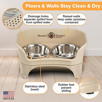 Neater Feeder Express Mess Proof Dog Bowls Elevated for Medium to Large Sized Breed, No Spill Raised Dog Food Bowl Stand, Stainless Steel Food and Water Bowl Set, Pet Dish Feeding Station, Almond