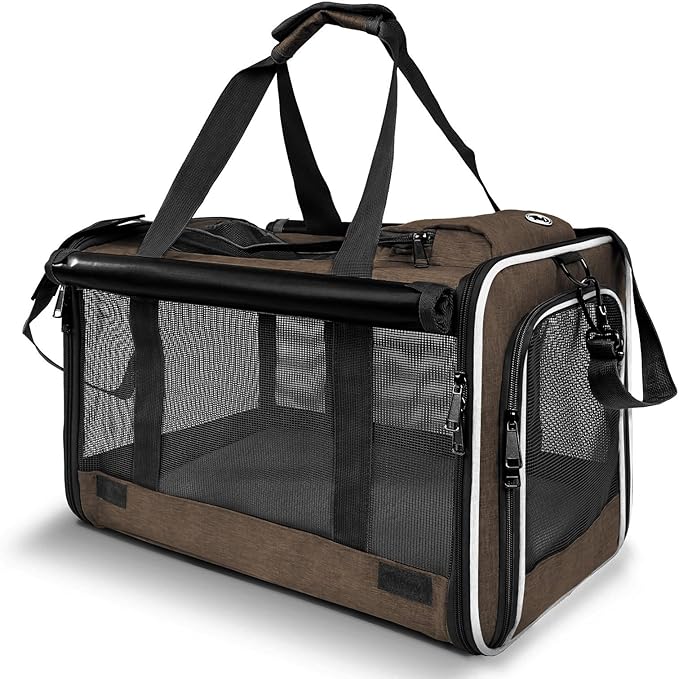GAPZER Pet Carrier for Large Cat Soft-Sided Animal Traveling Bag for Medium Cat up to 20lbs / Washable Small Dog Puppy 10 lbs Crate Case with Privacy Curtains for Home Outdoor Travel Mocha Brown