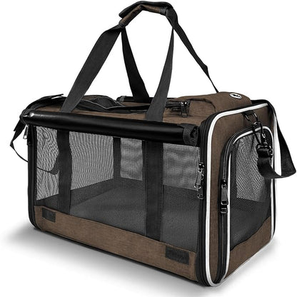 GAPZER Pet Carrier for Large Cat Soft-Sided Animal Traveling Bag for Medium Cat up to 20lbs / Washable Small Dog Puppy 10 lbs Crate Case with Privacy Curtains for Home Outdoor Travel Mocha Brown