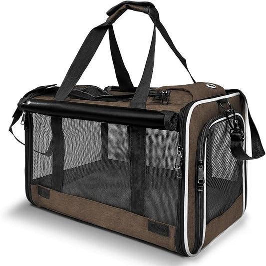 GAPZER Pet Carrier for Large Cat Soft-Sided Animal Traveling Bag for Medium Cat up to 20lbs / Washable Small Dog Puppy 10 lbs Crate Case with Privacy Curtains for Home Outdoor Travel Mocha Brown
