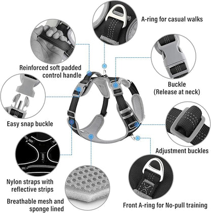 Plutus Pet No Pull Dog Harness, Release at Neck, Reflective Adjustable Dog Vest Harness, Easy Control Handle for Walking, for Small Medium Large Dogs, Black, XL