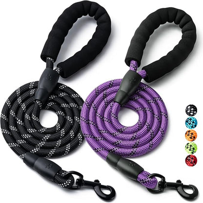 2 Pack Dog Leash, 4/5//6 FT Heavy Duty Nylon Rope Pet Leashes with Comfortable Padded Handle, Reflective Dog Leashes for Small Medium and Large Dogs (4FT-3/8,Black/Purple)