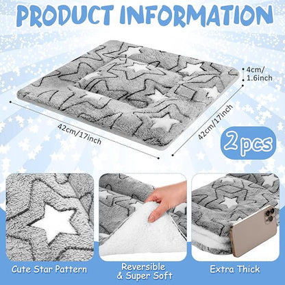 VitalCozy 2 Pack Self Warming Cat Mat Self Heating Pad Bed Reversible Machine Washable Reflects Body Heat Warm Thermal Pet Pad Crate Blanket for Feral and Indoor Cat(Grey,17'' X 17'',Double Star)
