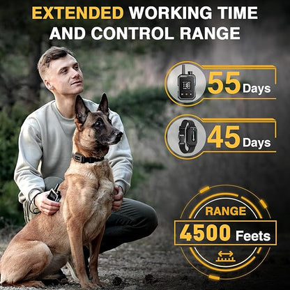 ABBIDOT Dog Shock Collar (5-120 lbs) - 4500 FT Dog Training Collar with Remote, IPX7 Waterproof with 6 Training Modes, Beep, Vibration, Safe Shock, Enhanced Night Light, Rechargeable Electric Collar
