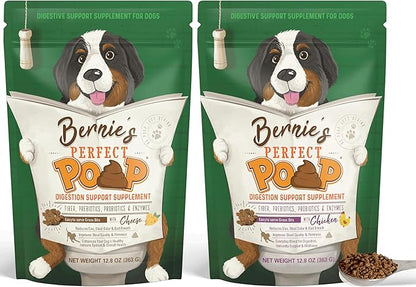 Perfect Poop Digestion & Health Supplement for Dogs: Fiber, Prebiotics, Probiotics, Enzymes Digestive, Hard & Soft Stool, Improved Health (12.8oz Cheddar Bag + 12.8oz Chicken Bag, 12.8oz Bundle)