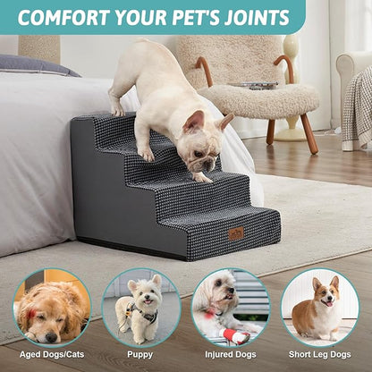 COZY KISS Dog Stairs for Small Dogs, 17.7" Extra Wide Right-Angle Pet Stairs for Couch and Beds, Anti-Slip Dog Steps for Old Cats and Lowrider, 17.7x23.6x17.7 inch, Dark Grey