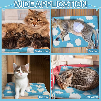 VitalCozy 2 Pack Self Warming Cat Mat Self Heating Pad Bed Reversible Machine Washable Reflects Body Heat Warm Thermal Pet Pad Crate Blanket for Feral and Indoor Cat (Blue, White,21" X 14",Clouds)