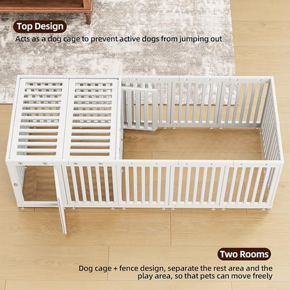 AOOLE Dog Playpen with Door & Cover Top,18*Fence Panel Puppy Playpen, 2 Room Dog Crate, Pet Playpen for Small & Medium Dogs, Puppy Play Pen for Indoors & Outdoor