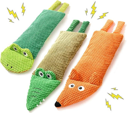 Tierglück Interactive Squeaky Dog Toys for Small, Medium & Large Dogs, 3-Pack No-Stuffing Plush Chew Toys with Crinkle for Teething Puppies & Gentle Chewers – Keeps Bored Dogs Busy and Safe