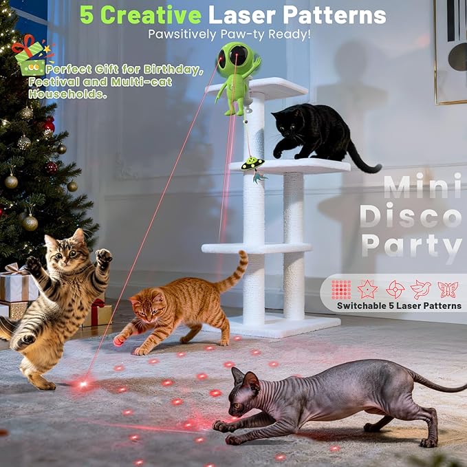 ORSDA Laser Cat Toys for Indoor Cats, 2 in 1 Interactive Automatic Dual Laser & Catnip UFO Dangler for Kitten Toys, Truly Random Trajectory Radar Motion-Activated, Rechargeable 4 Modes, Clamp Design