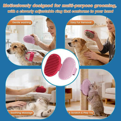 7-Piece Pet Grooming Kit with Storage Bag | Portable Bathing Set for Dogs & Cats | Includes Silicone Gloves, Deshedding Brushes & Finger Toothbrushes | All-in-One Pet Care (Pink)