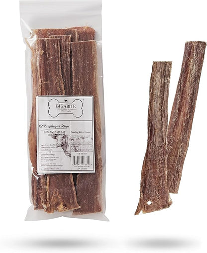 GigaBite Single Ingredient All Natural Free Range Bully Treats and Chews - Bully Sticks/Bladder Sticks/Beef Esophagus by Best Pet Supplies - Esophagus Strips (10 inch), Pack of 10