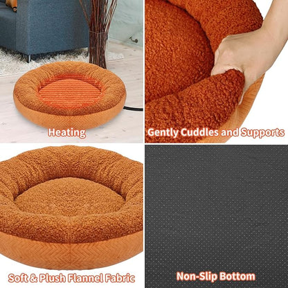 AUPETEK Heated Cat Beds for Indoor Cats Warming Cat Beds Super Soft Machine Washable Thermo Kitty Electric Heating Bed 19 Inches Round