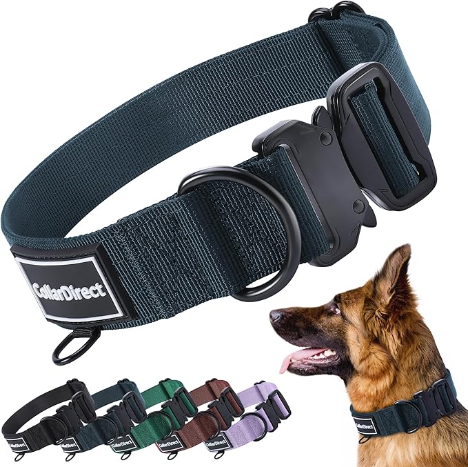 Heavy Duty Dog Collar for Large or Medium Dogs, Adjustable Strong Dog Collar for Active Dogs, Double-Layered Nylon (Dark Blue, 15-23)