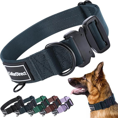 Heavy Duty Dog Collar for Large or Medium Dogs, Adjustable Strong Dog Collar for Active Dogs, Double-Layered Nylon (Dark Blue, 15-23)