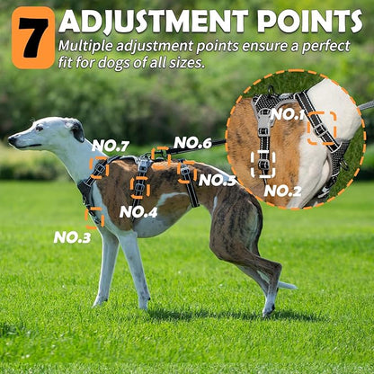 Huntboo Escape Proof Dog Harness – No Pull, No Slip, Fully Reflective, Adjustable 7-Point Design for Small, Medium, and Large Dogs – Lightweight for Outdoor Training & Hiking (Black, M)