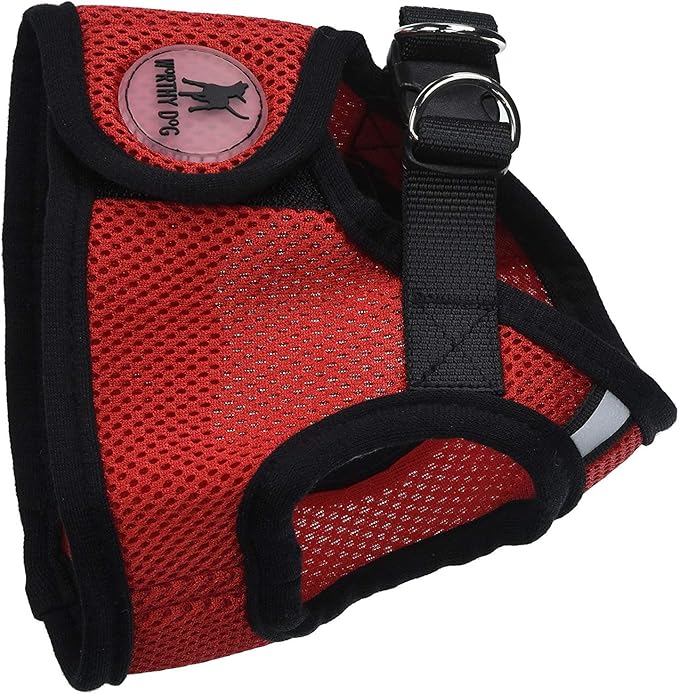 THE WORTHY DOG Step-in Dog Harness for Small Dogs, Comfortable Mesh, Reflective, Strong Hook and Loop Closure, Quick Release Buckle, Red, Small