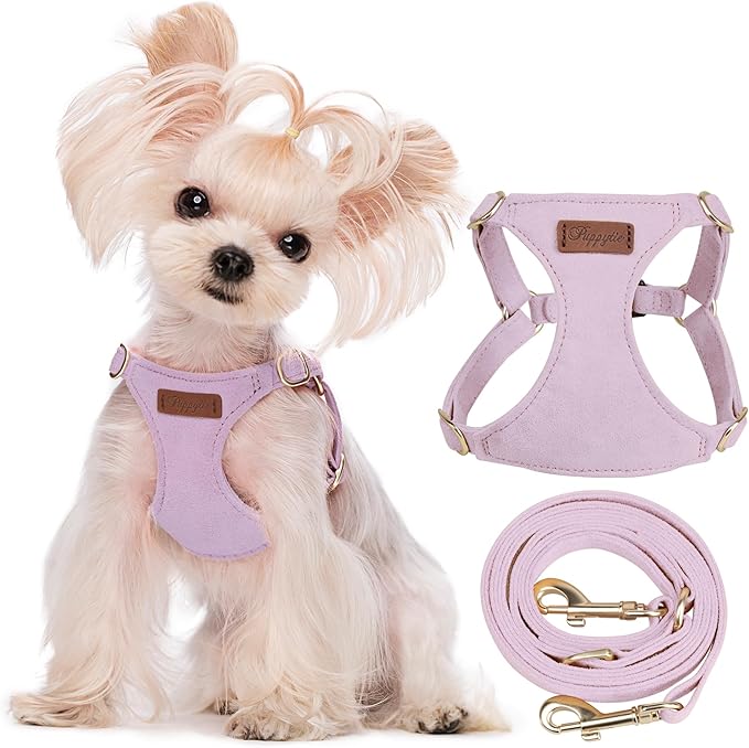 Puppytie No Pull XXS Puppy Harness with Multifunction Dog Leash,Soft Adjustable No Choke Escape Proof Pet Harness Vest,Light Purple,XXS