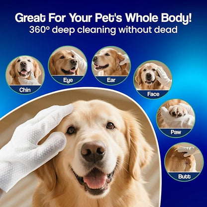 Dr. Paws Glove & Go Grooming Wipes for Dogs & Cats - Paraben Free, Alcohol Free, Lick-Safe, Hypoallergenic, Oatmeal Scented Dog Wipes for Paws and Butt, Puppy Wipes (20 Count)