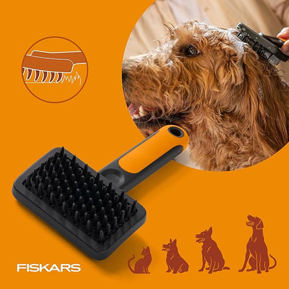 Fiskars Pet, Cat and Dog Brush, Fine Bristles & SoftGrip Handle for Gentle Grooming and Deshedding, Cat and Dog Supplies, Orange/Black