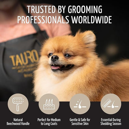 Tauro Pro Line Dog Brush for Shedding - Poodle, Goldendoodle or Labradoodle Hair & Large Breeds - Slicker Brush for Dogs & Cat Grooming, Flexible Cushion & Non-Slip Grip (Size L - Purple)