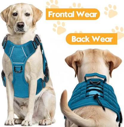 Heavy-Duty Tactical Dog Harness for Large Dogs, No Pull Adjustable Reflective Pet Vest with Molle System, K9 Military-Grade Control for Service Training, Outdoor & 10+ Breeds, Blue, X-Large
