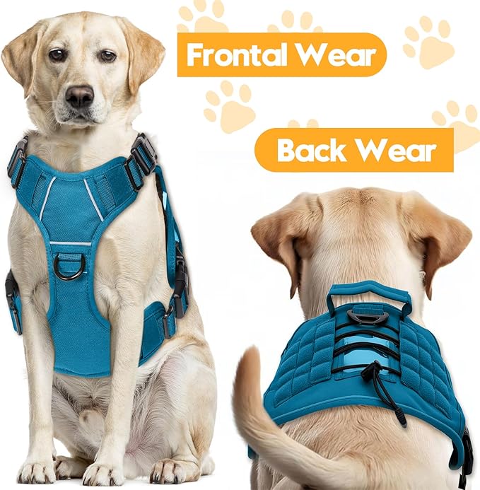 Heavy-Duty Tactical Dog Harness for Large Dogs, No Pull Adjustable Reflective Pet Vest with Molle System, K9 Military-Grade Control for Service Training, Outdoor & 10+ Breeds, Blue, Large