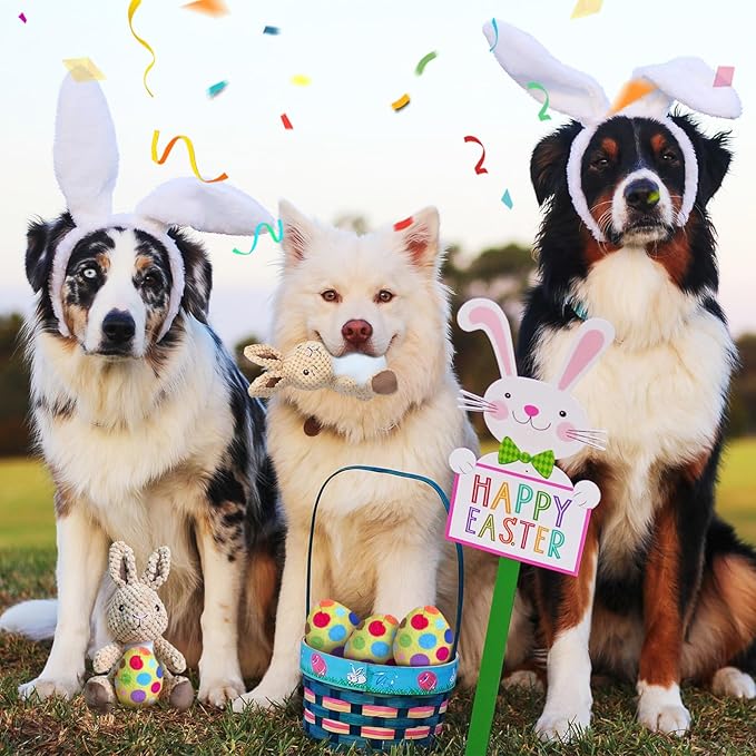 Easter Dog Toys,Easter Rabbit Bunny Egg Plush Squeaky Toys,Easter Rabbit Plush Squeaky Chew Toys for Small Dogs