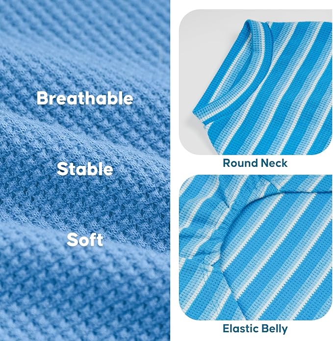 KYEESE 2Pack Waffle Dog Shirts Stretchy Dog T-Shirts Lightweight Dogs Tank Top Sleeveless Striped Dogs Shirt Vest Breathable, XX-Large, Blue+Striped