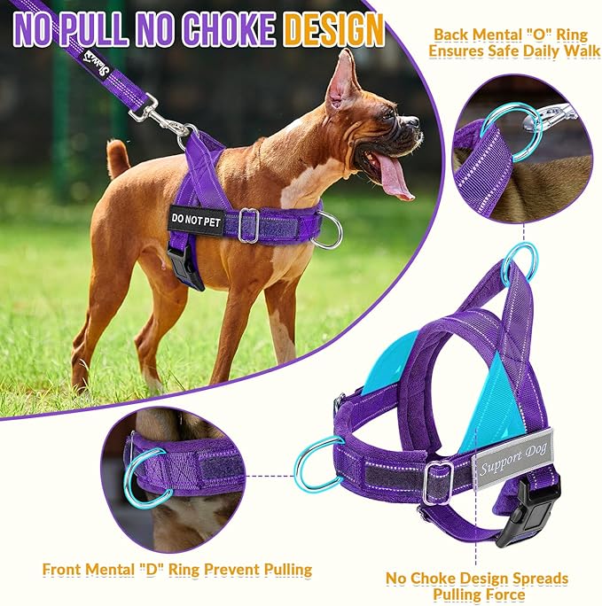 Lukovee No Pull Dog Harness & Leash Set - Heavy Duty Dog Vest Harness with Soft Padded for Medium Large Dogs, Adjustable Reflective Tactical Pet Harness for Easy Walk and Training (L, PU)