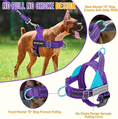 Lukovee No Pull Dog Harness & Leash Set - Heavy Duty Dog Vest Harness with Soft Padded for Medium Large Dogs, Adjustable Reflective Tactical Pet Harness for Easy Walk and Training (L, PU)