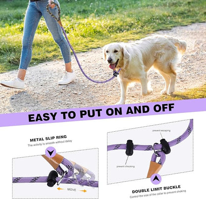 lynxking Slip Lead Dog Leash Reflective, Heavy Duty Comfortable Strong Rope Leash for Large Medium Small Dogs No Pull Training (Light Purple, Small 3/8in x 6ft-Slip Lead)