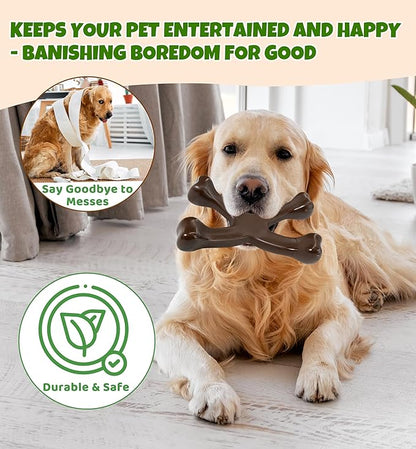 IPTPAS Tough Dog Chew Toy for Aggressive Chewers, Indestructible Beef Flavor Nylon Bone, Durable Dental Toy for Teeth Cleaning & Anxiety Relief, for Small Medium Large Dogs, Keep Them Busy (Brown-X)