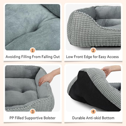 MIXJOY Dog Beds for Medium Dogs Washable, Rectangle Pet Bed Medium Size Dog, Orthopedic Sleeping Pet Sofa Bed, Soft Calming Cat Beds for Indoor Cats, Anti-Slip Bottom with Multiple Size