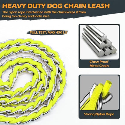 Chain Dog Leash Chew Proof Metal Leash for Medium Large Dogs, Chain Link Anti Chew 4FT Strong Anti Bite Comfortable Soft Padded Handle Yellow 3.0